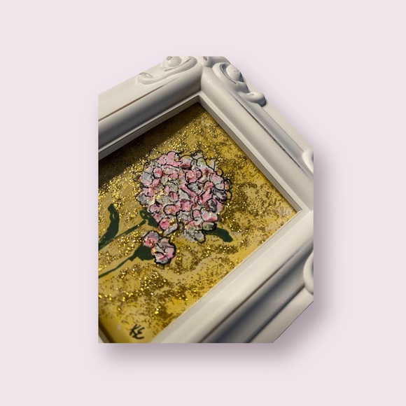 Original flower acrylic painting, abstract. Ornate White Frame 4x4.25 inches - Picture 7 of 11